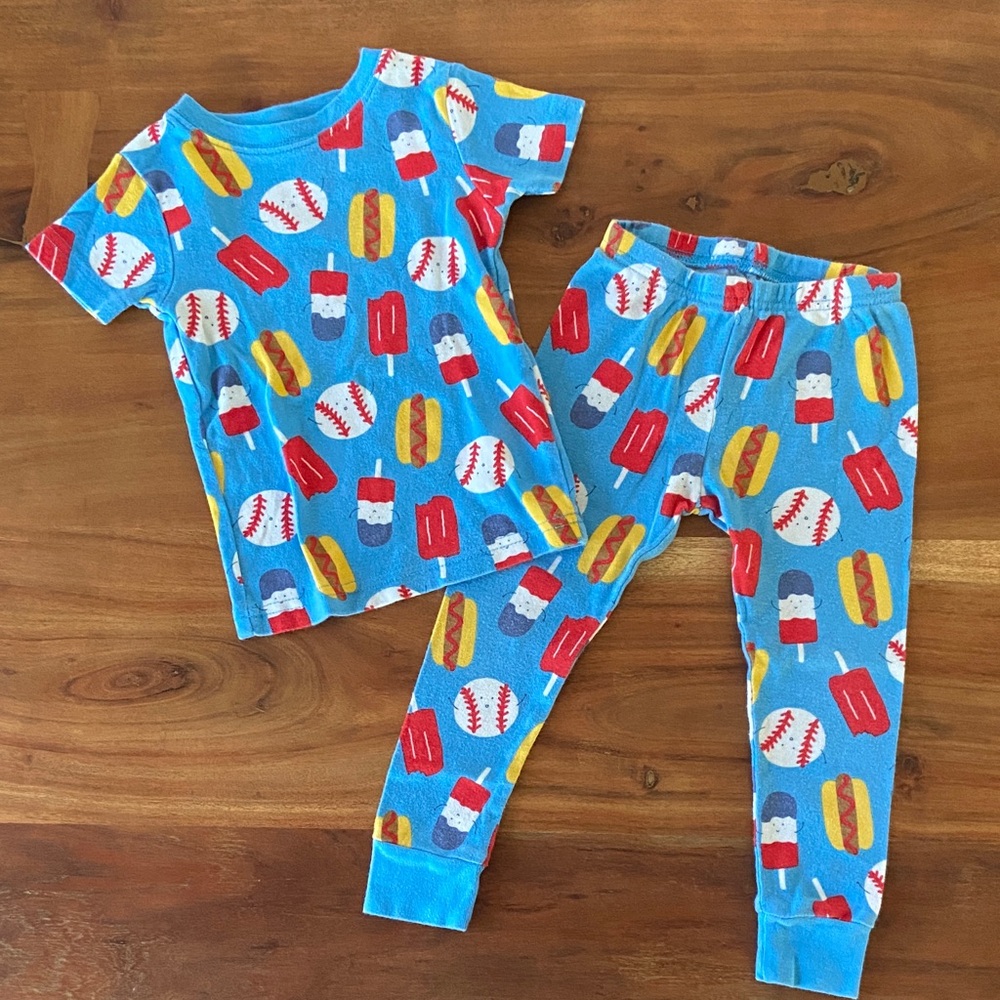 Carters baseball pajama set hot dogs and popsicle graphic baby toddler 24 months